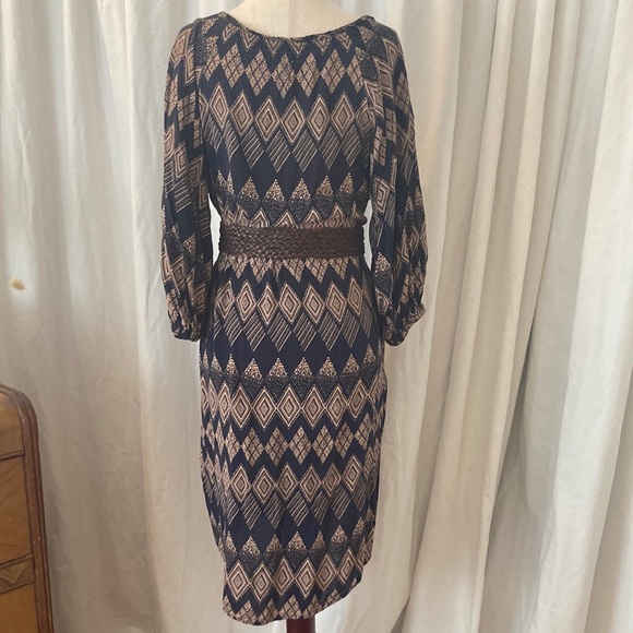 Anthropologie Edme & Esyllte tunic dress, navy & beige boho pattern, size 10 - Picture 10 of 10